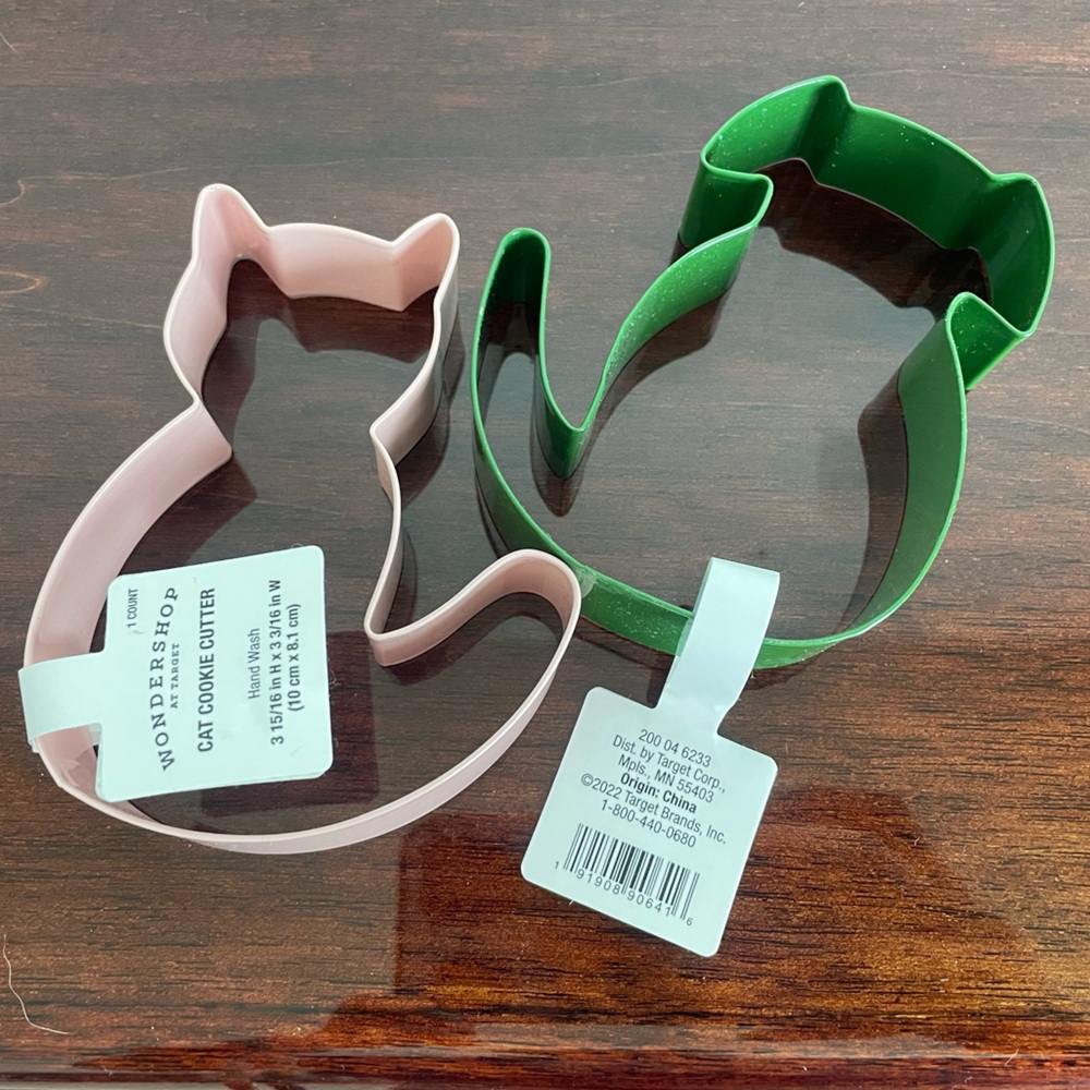 Target brand dog and cat cookie cutters. Pink and green.